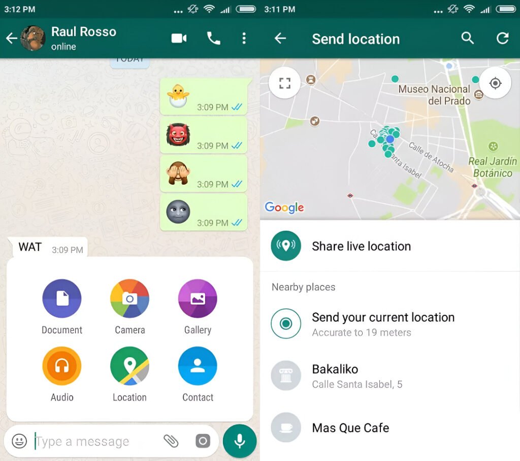 how to share location on whatsapp